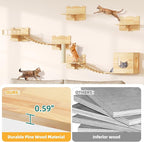 Cat Wall Shelves, Cat Shelves and Perches for Wall, Set of 9 Wooden Cats Shelf Furniture with Scratching Post, House, Condo, Bridge Ladder for Multiple Cats