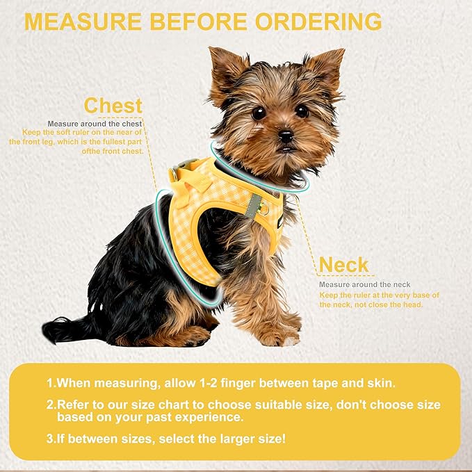 AIITLE Breathable Mesh Dog Vest Harness, No Pull Escape Proof Vest Harnesses with Reflective Bands, Adjustable Plaid Pet Outdoor Harnesses for Small and Medium Dogs Yellow M
