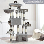 Maine Coon Cat Tree, Heavy Duty Cat Tree for Indoor Cats Large Adult, Cat Tower for Large Cats 20 lbs+ with Hammock, 2 Big Perches, 2 Cat Condos, 15 Scratching Posts, Light Gray GCT033W