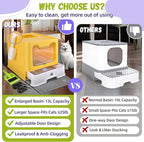 Enclosed Cat Litter Box with Lid Foldable Potty,Drawer Type Extra Large Cover Litter Box with Mat, Kitty Free in and Out/One-Way,Odor Control Anti-Splashing Easy Cleaning (Yellow)