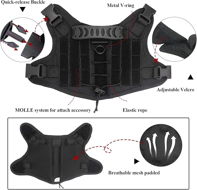 Tactical Dog Training Harness Outdoor Working Vest Adjustable Military MOLLE Dog Vest Harness with Rubber Handle