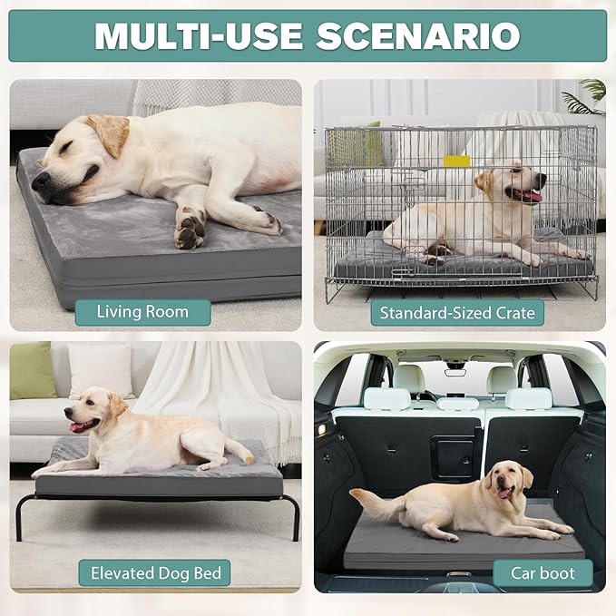 Waterproof XXL Dog Beds Large Sized Dog, Outdoor Orthopedic Washable Crate Pad 48 inch, Jumbo XXLarge Foam Pet Bed with Removable Cover Reversible, Durable Anti-Slip Kennel Pad, 47"x29", Gray