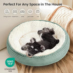 Love's cabin Round Donut Cat and Dog Cushion Bed, 25in Pet Bed for Small or Medium Dogs, Anti-Slip & Water-Resistant Bottom, Soft Durable Fabric Pet Beds, Washable Calming Cat Bed Apple Green Stripe