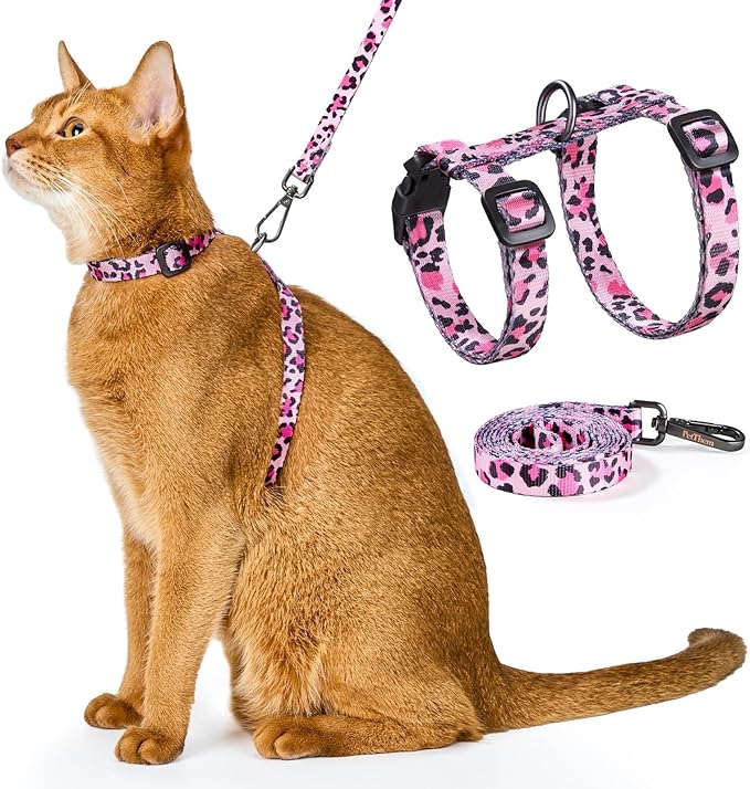 Cat Harness and Leash Set - Escape Proof Adjustable Cat Harness, Comfortable Soft Lightweight, Use Safe & Easy, Walking Travel Kitten Harness for Small Medium Large Cats (Pink)