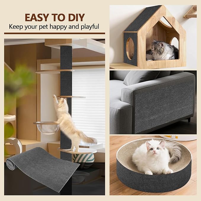 Cat Scratch Furniture Protector, 39.4"x15.8" Self Adhesive Cat Scratch Mat Pad,Cut to Fit DIY Replacement Carpet for Tree,Wall,Bed,Door, Couch Protector (Dark Grey)