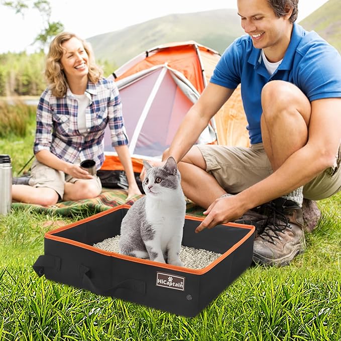 HiCaptain Portable Cat Travel Litter Box, Foldable Litter Box for Travel in Car, Collapsible Toliet Tray Carrier for Small and Medium Cats - Black