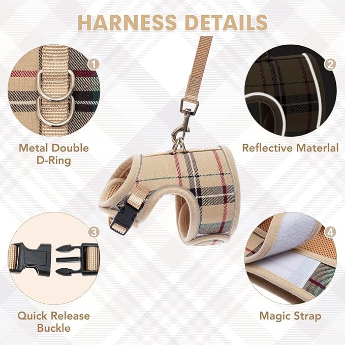 BINGPET Cat Harness and Leash Escape Proof - Soft and Air-Mesh Kitten Travel Walking Harness - Vest Harness for Small Medium Large Cats & Puppy Dog & Rabbit