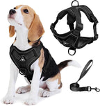 No Pull Dog Harness with Leash Set for Small Sized Dog, Reflective Adjustable No Choke Front Clip Cat Vest Harness with Breathable Mesh, Comfortable Soft Padded Pet Vest, Black L