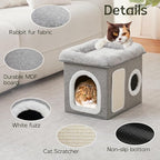 WINDRACING Cat Beds for Indoor Cats - Cat House for Pet and Foldable Cat Cave Bed with Scratch Pad, Cat Hideaway Condo for Kitten, 16.9x12.8x14.2 inches, Light Grey