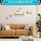 Big Cat Wall Shelves with 3 Steps, Wall Furniture for Large Cats, Feeding Shelf, Mounted Cat Bed, Easy Installation Modern and Durable Shelves for Cats.
