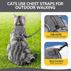 Cat Harness and Leash Set - Escape Proof, Adjustable Breathable Vest Harnesses with Reflective Strips, Easy Control & Secure Walking for Small Medium Large Cats Kitten Collar (Grey, Large)