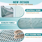 Enclosed Cat Litter Box with Lid Foldable Potty,Drawer Type Extra Large Cover Litter Box with Mat, Kitty Free in and Out/One-Way,Odor Control Anti-Splashing Easy Cleaning (Light Blue)