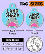 Bad Tags Personalized Dog and Cat ID Tags in 25+ Designs and 2 Sizes - 5 Lines of Custom Engraved Text - Funny Cute Personalized Pet Tags (Land Shark, Small (1 inch))