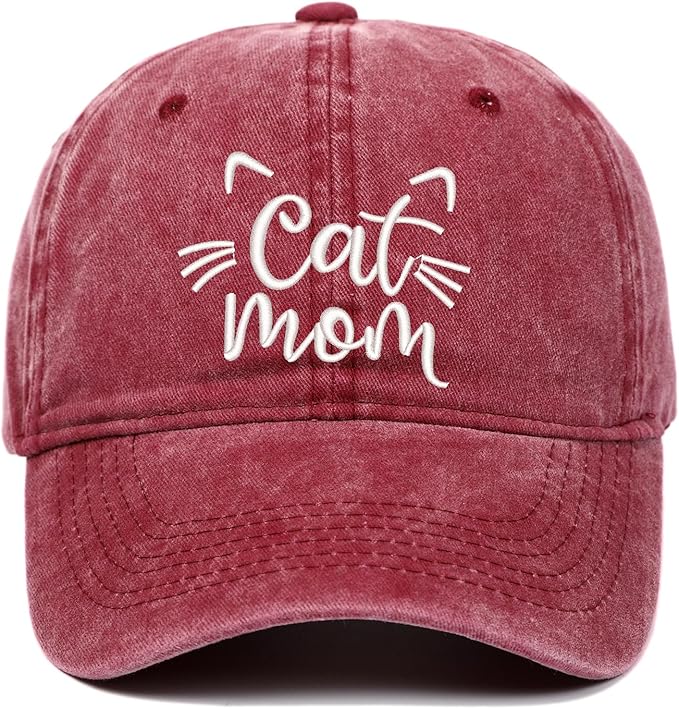 CORIRESHA Cat Mom Baseball Cap Washed Denim Cotton Adjustable Unisex Hat