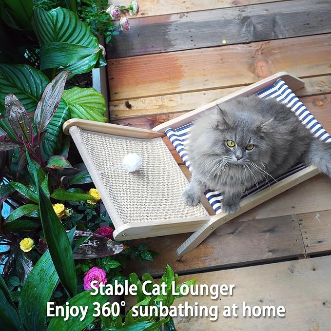 PETKARAY Cat Hammock with Coconut Palm Tree Scratching Post, Cozy Beach Chair Elevated Cat Beds, Original Lounger for Indoor Cats