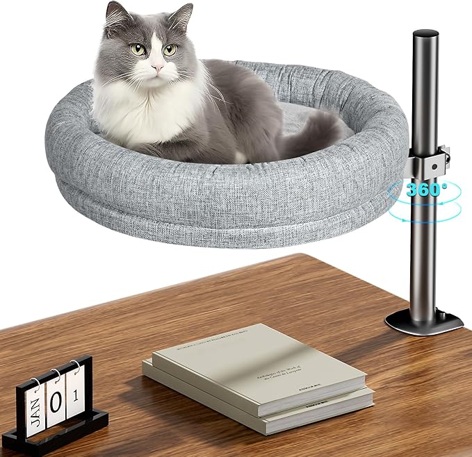 Cat Bed - with 360 Rotation & Adjustable Height - Soft & Comfortable - Indoor Cats Up to 40 lbs (Grey)