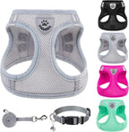 PUPTECK Adjustable Dog Harness Collar and Leash Set Step in No Pull Pet Harness for Small Medium Dogs Puppy and Cats Outdoor Walking Running, Soft Mesh Padded Reflective Vest Harnesses, Solid Grey S