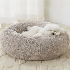 WNPETHOME Calming Dog Bed Cat Bed Donut, Faux Fur Pet Bed Self-Warming Donut Cuddler, Comfortable Round Plush Dog Beds (20 x 20 inch, Light Coffee)
