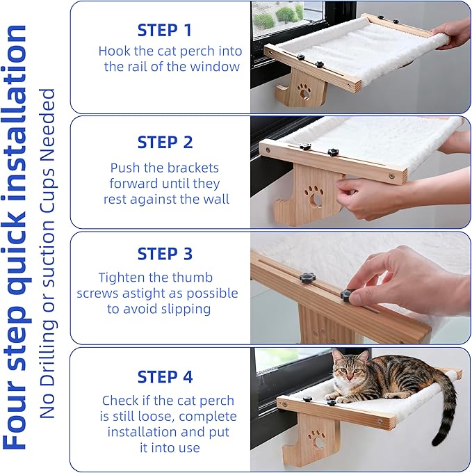 ESPETS Cat Window Sill Perch with Solid Wood & Thick Metal, Sturdy Cat Hammock Beds Window Seats with Soft Cusion Large Cats and Kittens-22.5 Inch