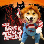 Pet Deadly Doll Dog Costume, Novelty Halloween Christmas Costumes Funny Dog Cosplay Outfits Cute Clothes for Small Medium Large Dogs Cats Party Dress Up Cool Puppy Costumes Scary Spooky Apparel Blue