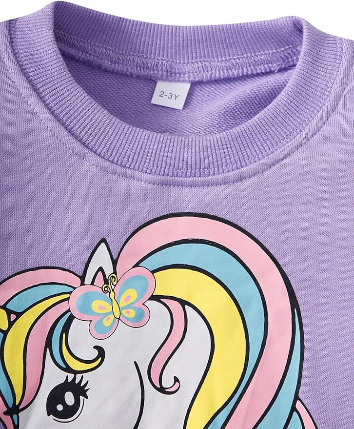 Little Girls Unicorn Outfits 2 Piece Kids Ruffle Sleeve Sweatshirt + Leggings Fall Leopard Clothing Sets 2-10 Years Old