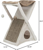 TRIXIE Miguel Fold and Store Cat Hammock, Indoor Cat Furniture with Dangling Toys, Scratching Pad, and Cave, Taupe/Light Gray