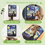 3-in-1 Sisal Cat Scratcher Mat 15x12 Inch – Art Cat Wall Scratcher with Adhesive Tape for Indoor Cats, Durable Wall Mounted Cat Scratch Pad to Protect Couch and Carpet（Starry Night