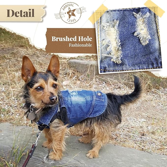 Cool Dog Jean Jacket Small Puppy Outfits Frenchie Clothes Denim Coats for Small Medium Dogs Cats Boys Girls Pet Vest Dog Shirt Clothing Doggy Costume (Blue, XS（Suggest 2-4 lbs）)