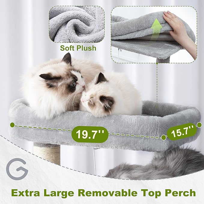 Cat Tree, Cat Tower for Large Cats with 2 Big Platforms, 2 Baskets, condo and Toys, 63" Cat Scratching Posts for Indoor Cats, Light Gray GCT020W