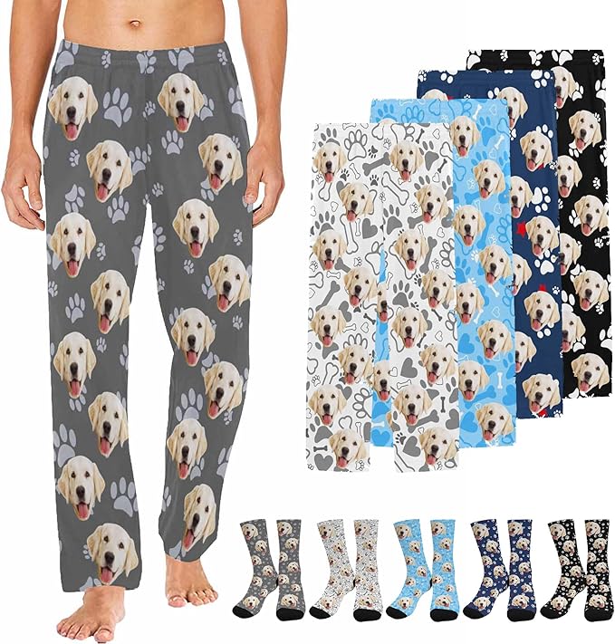 Custom Couple Pajama Pants Sock with Funny Face, Personalized PJ Anniversary Birthday Women Men Pants