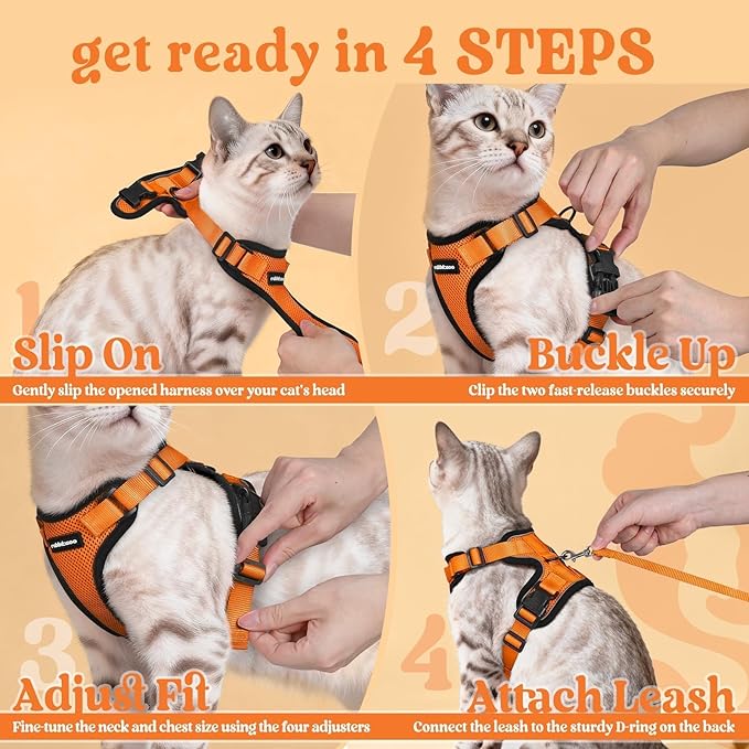 rabbitgoo Cat Harness and Leash for Walking, Escape Proof Soft Adjustable Vest Harnesses for Cats, Easy Control Breathable Reflective Strips Jacket, Orange, S
