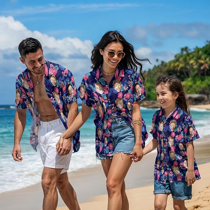 Custom Hawaiian Shirt with Face for Men, Unisex Tropical Beach Shirts Personalized Casual Funny Hawaii Button Down Shirts