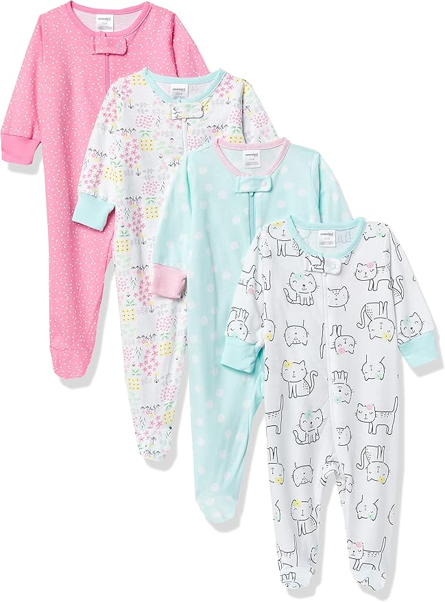 Onesies Brand Baby Girls' 4-pack Sleep 'N Play Footies Multi Pack