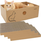 AUSCAT Cat Cardboard Scratcher, 4 PCS Reversible Cat Scratching Boards with Box for Indoor Kitty to Rest and Play, 14.8" L x 10.8" W x 5.2" H.
