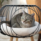 Kitty City Modern Cat Bed with Wooden Side Table, Elevated Indoor Cat Lounge Furniture with Removable Sherpa Cushion, Stylish Cat Bed for Home Décor