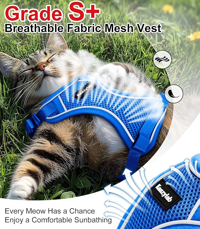 Cat Harness and Leash for Walking Escape Proof Soft Adjustable Cat Leash Breathable Comfortable Vest Easy to Wear Kitten Harness for Outdoor Travel Blue M