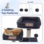 Multi-Level Cat Tree for Indoor Cats, Cat Tower with 2 Scratching Boards, 2 Plush Padding Platforms, Cat Condo House with Hammock, Basket, Smoky Gray GCT022G