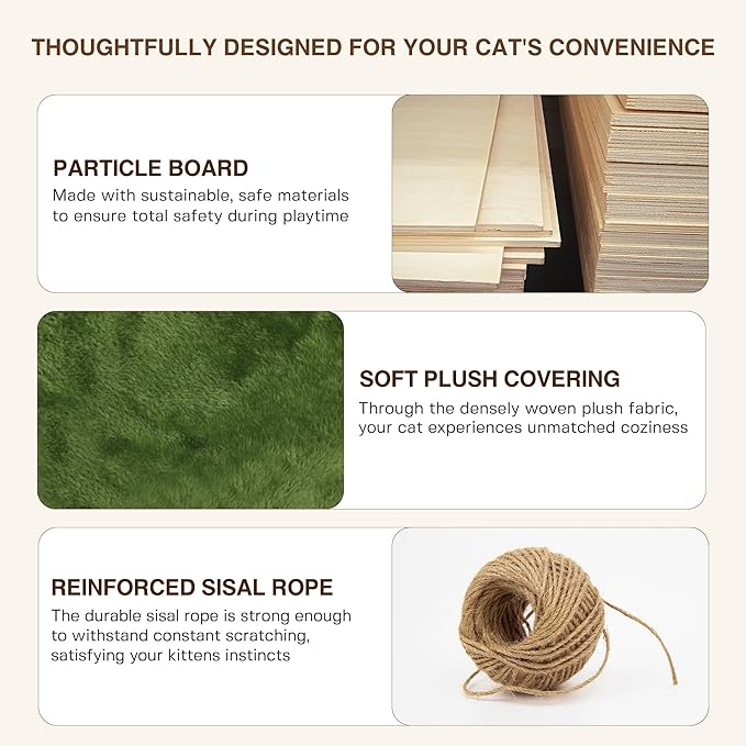 Cat Wall Shelves, Wall Mounted Pet Shelf Furniture w/Plush Fabric(20 Piece Set), 63''H Cat Tower w/Scratching Posts, Cats Furniture with 40''L Tunnel, Condos, House, Steps and Ladder, Green