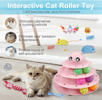UPSKY 24 PCS Cat Toys, 3-Level Turntable Kitten Toys Set, Interactive Cat Roller Toys for Indoor Cats, Catnip Toys, Cat Teaser Toys, Mice Toys, Spring Toys, Various Ball Toys for Kitty