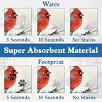Cardinal Bird Dog Food Mat–Chirstmas Snow Absorbent Quick Dry Feeding Placemat for Food and Water Bowls, Non Slip Rubber Backing, Waterproof Pet Supplies for Mess-Free Eating 12"x20"