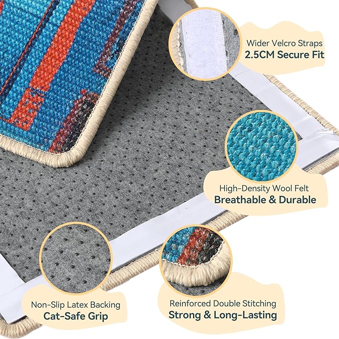 3-in-1 Sisal Cat Scratcher Mat 23.6x15.7'' – Floor & Wall Use with Sticker Tape, Protects Furniture, Couch & Carpet, Anti-Slip, Pet-Safe, Durable Scratch Rug Mat or Indoor/Outdoor Cats, Blue Silence