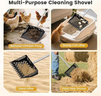 Chicken Poop Scooper and Rake, 2-in-1 Metal Sand Sifting Shovel with 24-68 Inch Adjustable Stainless Steel Handle, Cleaning Tools for Outdoor Chicken Coops, Farm Animals House