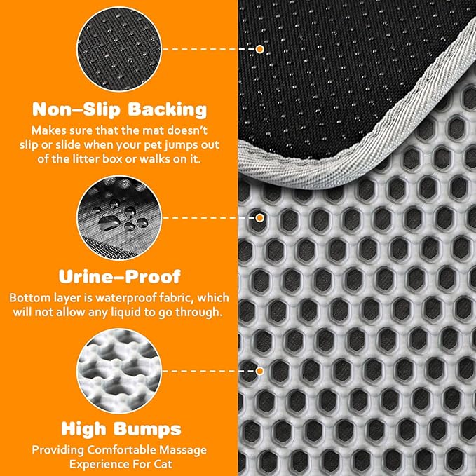 Waterproof Cat Litter Mat, Double Layer EVA, Odor-Free Large Grid, Urine Proof, Easy Cleanup (Khaki, 12 x 18)
