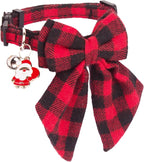 ADOGGYGO Christmas Cat Collars Breakaway with Bowtie, 2 Pack Red Green Plaid Xmas Kitten Collar with Removable Bow Bell Christmas Collar for Cats Kittens