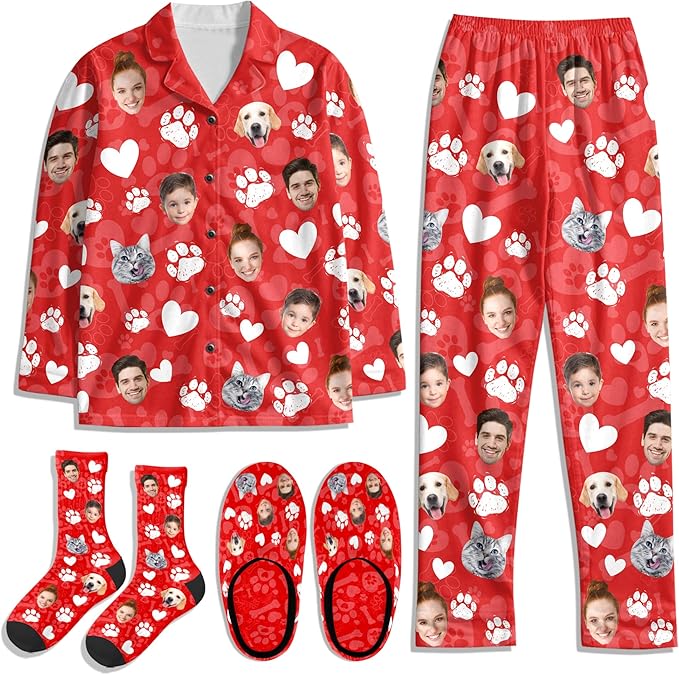 Artsadd Custom Pajamas for Women Men Family, Personalized Face Pjs Pajama Pants, Funny Pet Photo Loungewear Sleepwear Jammies