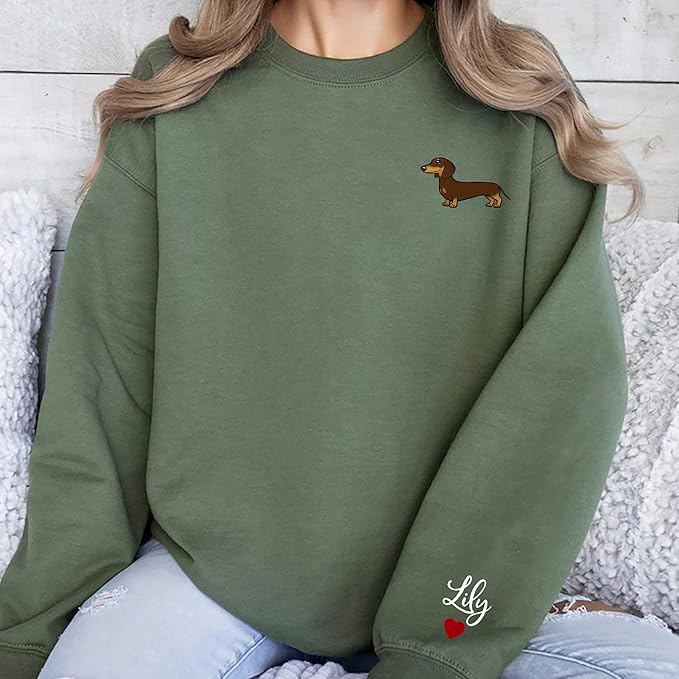 Customized Dachshund Crewneck, Custom Dog Pullover, Personalized Sausage Dog Sweatshirt, Unique Cream Pup Apparel, for Pet Lovers