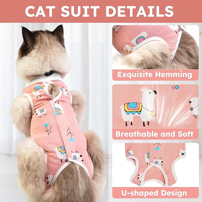 Cat Recovery Suit for Spay Abdominal Wounds, Breathable Cat Onesie for Cats After Surgery Female, Kitten Surgical Recovery Suit Female Cone of Shame Alternative for Cats Anti Licking
