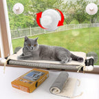 ZALALOVA Cat Perch, Cat Window Seat Large Sturdy Bed Fleece Blanket 2025 Latest Screw Suction Cups Resting with Blanket(Brown)