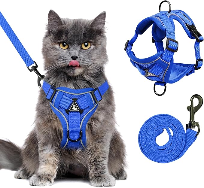 Escape Proof Cat Harness and Leash Set for All Types of Cats - Adjustable Reflective Soft Mesh Vest with 4 Buckles, Breathable Walking Harness for Kittens to XL Cats