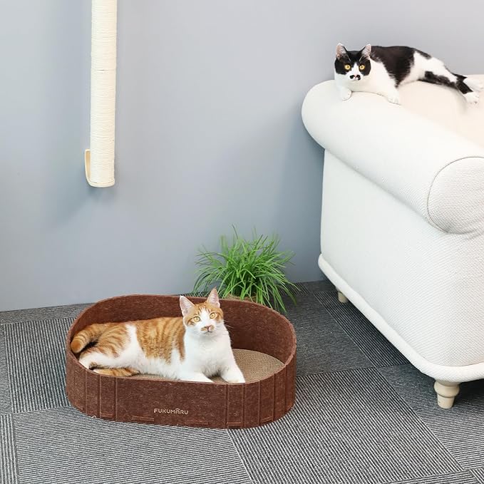FUKUMARU Cat Scratcher, 24 Inch Sofa Shape Cat Scratching Bed, Reversible Detachable Cats Scratching Board, Round Cats Scratch Pads Refill Indoor, Caramel